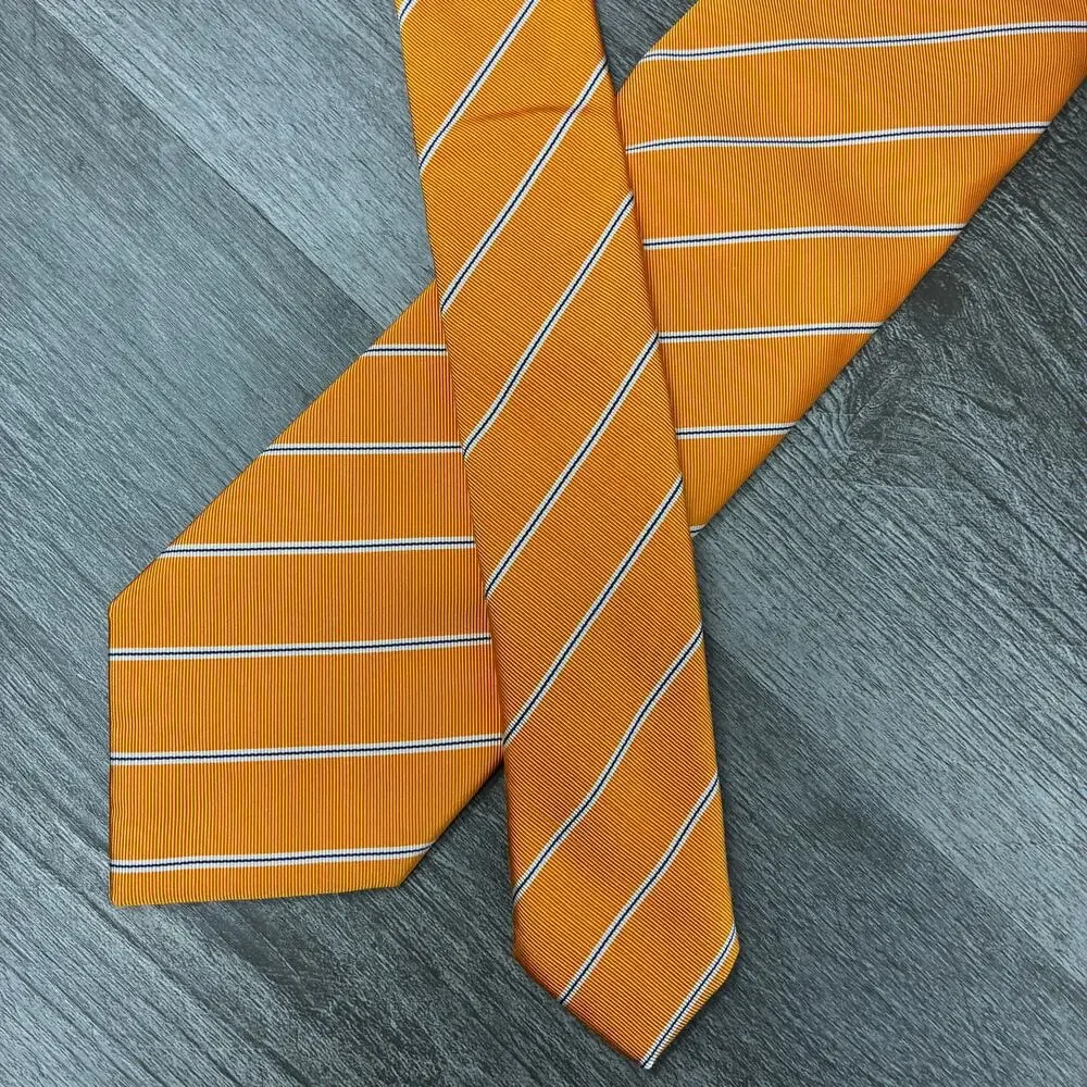 Andrews Milano 100% Silk Tie Orange White Navy Stripe 3